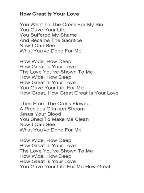 How Great is Your Love Lyrics .